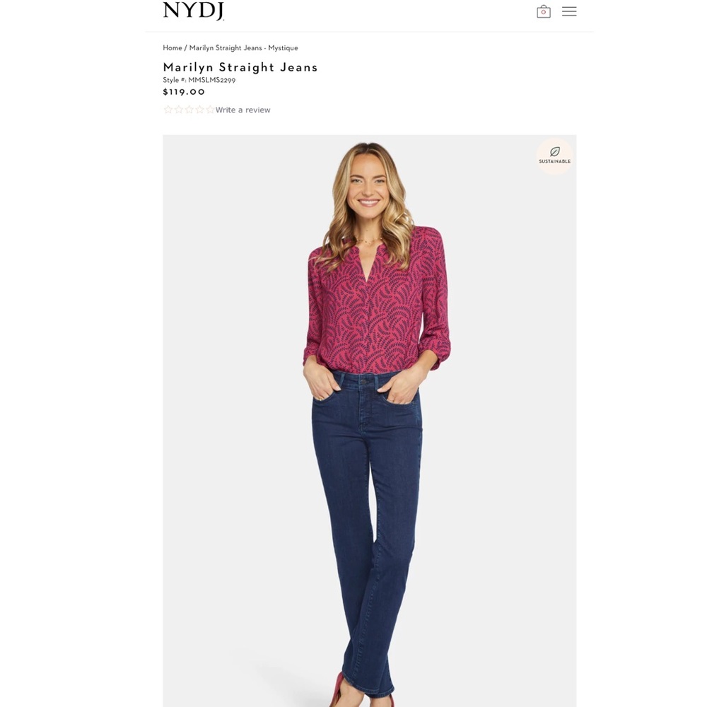NYDJ Marilyn Straight Leg Dark Wash Jeans 8